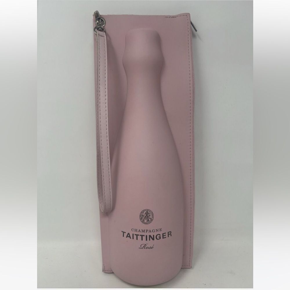 Pink Champagne Taittinger Rose' Insulated Bottle Holder / Cooler w Wrist Strap